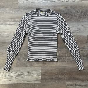 Boden Striped Ribbed Puff Sleeve Top Long Sleeve Black White Knit Size 6 US